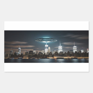 UFO Over City Rectangular Sticker