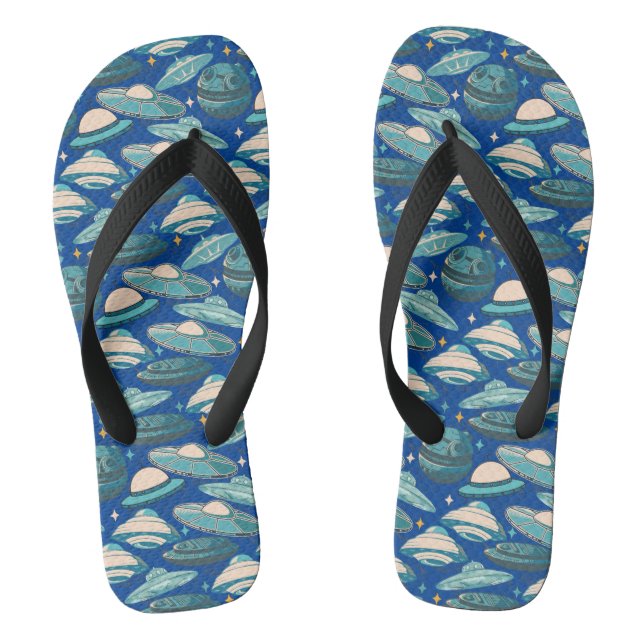UFO Pattern Retro Style. Blue BG Jandals (Footbed)