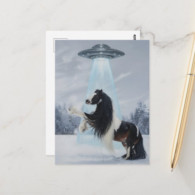 UFO picking up a Gypsy Vanner Horse Postcard (Front/Back In Situ)