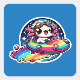UFO Rainbow Axolotl Square Sticker