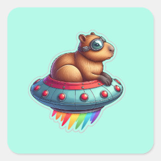 UFO Rainbow Capybara Square Sticker