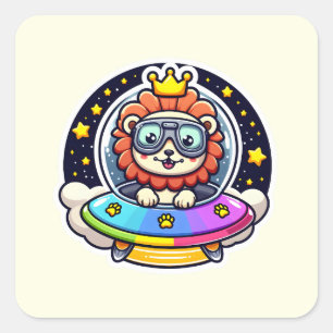UFO Rainbow Lion  Square Sticker
