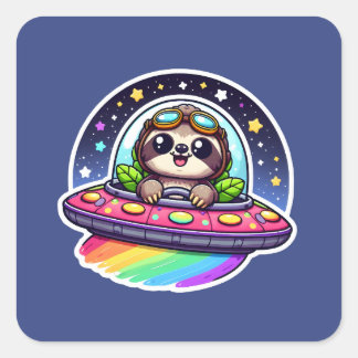 UFO Rainbow Sloth Square Sticker