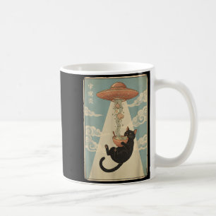 UFO Ramen Cat Alien Abduction Retro Japanese Art Coffee Mug