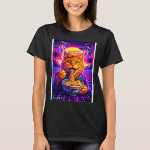 Ufo ramen cat meme retro synthwave 80s graphic T-Shirt
