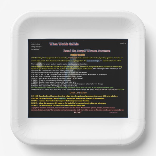 UFO Series: Alien, & military encounters Paper Plate (Front)