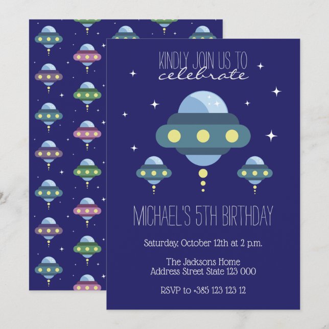 UFO Space Birthday party  Invitation (Front/Back)