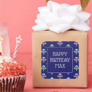 UFO Space Birthday party Square Sticker