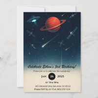 UFO & Space Station Galaxy Illustration Birthday