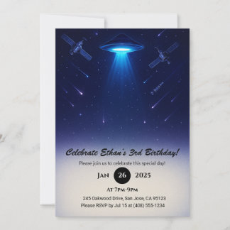 UFO Spotlight Meteor Space Illustration Birthday  Invitation