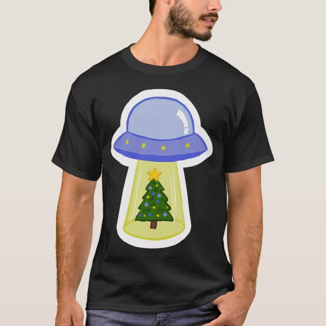 Ufo Steals A Christmas Tree T-Shirt (Front)