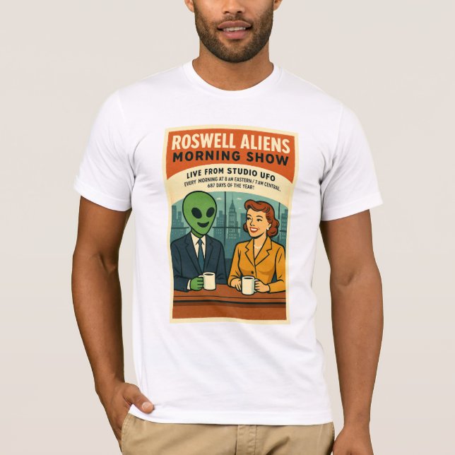 UFO TV Anchorman Morning Show Roswell Aliens T-Shirt (Front)