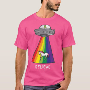 Ufo Unicorn Rainbow Believe T-Shirt