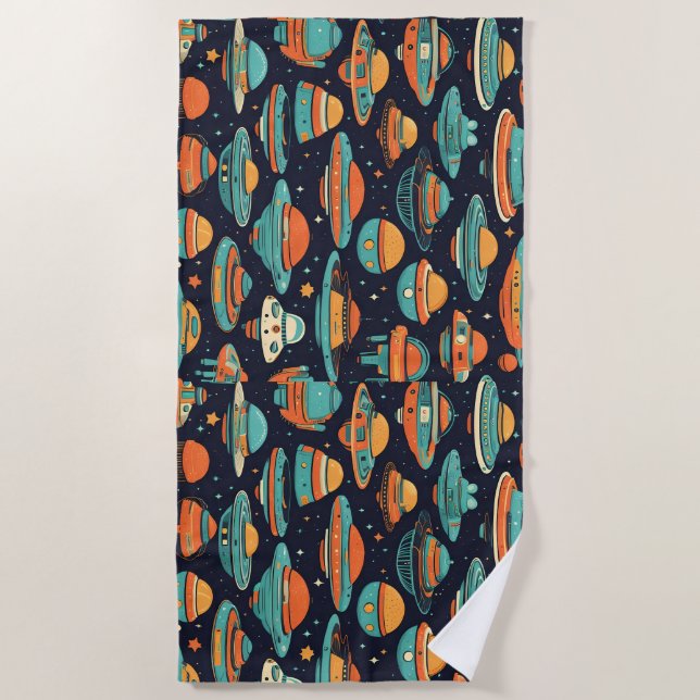 UFO vintage art Beach Towel (Front)