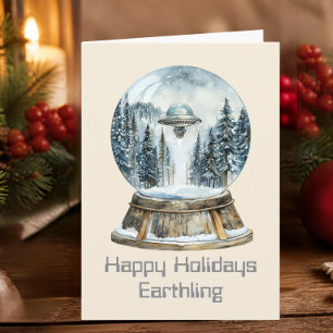 UFO Winter Scene Christmas Card