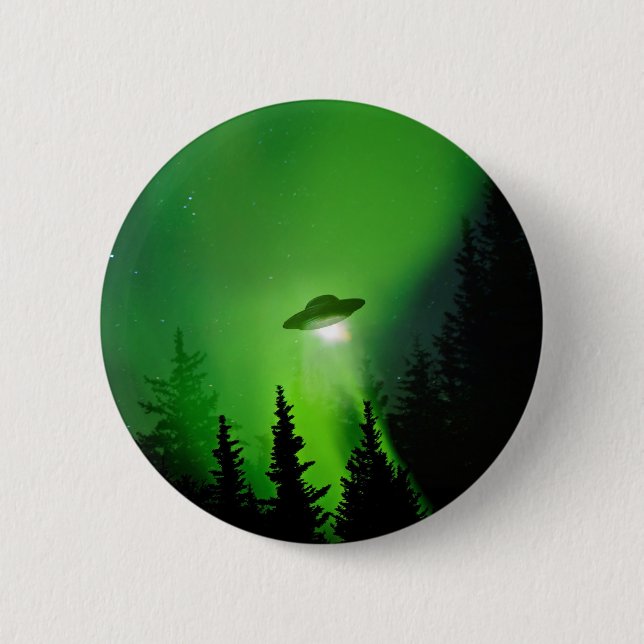 UFO with Northern Lights 6 Cm Round Badge (Front)