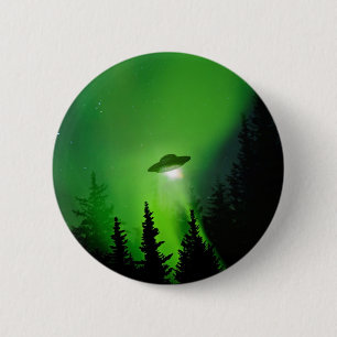 UFO with Northern Lights 6 Cm Round Badge
