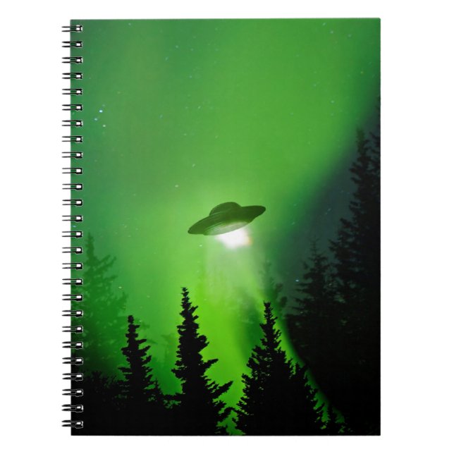 UFO with Northern Lights Spiral Notebook (Front)