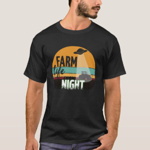 UFO Work Farm Life at Night Farming Tractor Farmer T-Shirt