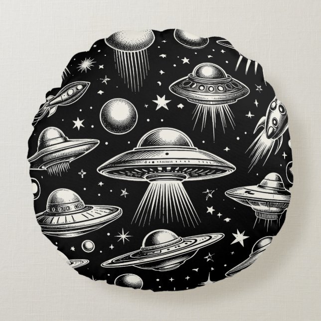 UFOs and Flying Saucers Sci Fi  Throw Pillow (Front)
