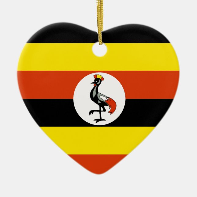 Uganda Flag Heart Ceramic Tree Decoration (Front)
