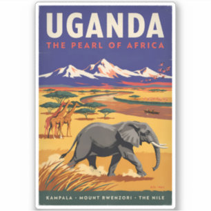 Uganda Safari Illustration Travel Art Vintage
