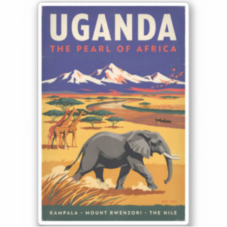 Uganda Safari Illustration Travel Art Vintage