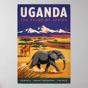 Uganda Safari Illustration Travel Art Vintage Poster