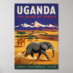 Uganda Safari Illustration Travel Art Vintage Poster