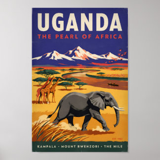 Uganda Safari Illustration Travel Art Vintage Poster