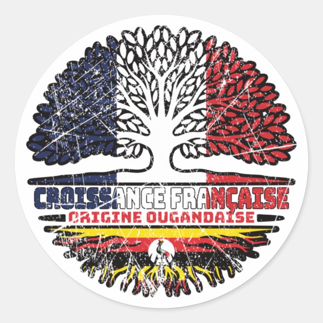 Uganda Ugandan French France Tree Roots Flag Classic Round Sticker (Front)