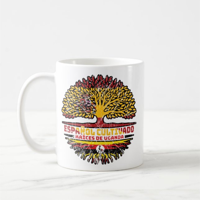 Uganda Ugandan Spain Spanish Tree Roots Flag Coffee Mug (Left)