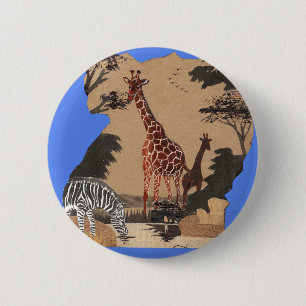 Uganda Wildlife Map Art Print 6 Cm Round Badge