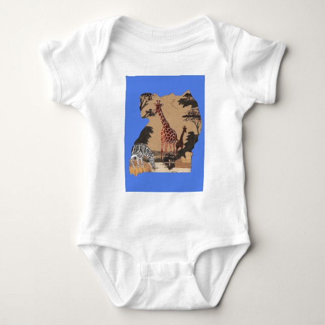 Uganda Wildlife Map Art Print Baby Bodysuit (Front)