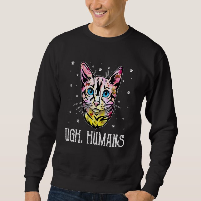 Ugh Humans Cat  Introvert Kitten Antisocial Cat Mo Sweatshirt (Front)