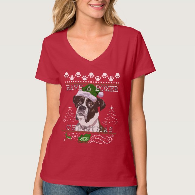 Ugle Christmas Sweaters- Reverse Brindle Boxer T-Shirt (Front)
