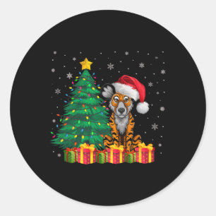 Ugly African Wild Santa Hat Christmas Lights Dog L Classic Round Sticker