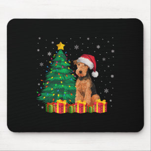 Ugly Airedale Terrier Santa Hat Christmas Lights D Mouse Pad