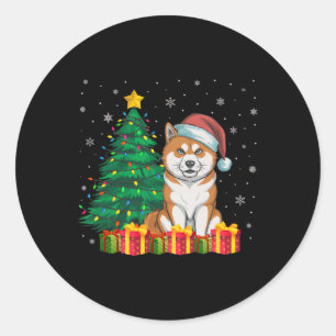 Ugly Akita Inu Santa Hat Christmas Lights Dog Love Classic Round Sticker
