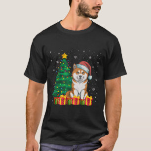 Ugly Akita Inu Santa Hat Christmas Lights Dog Love T-Shirt
