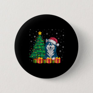 Ugly Alaskan Klee Kai Santa Hat Christmas Lights D 6 Cm Round Badge