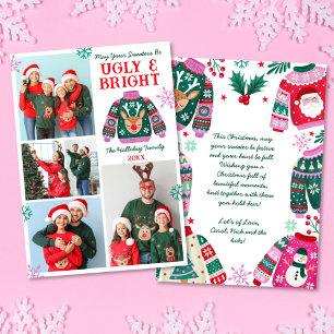 Ugly and Bright 4 Photo Ugly Sweater Christmas  Holiday Card
