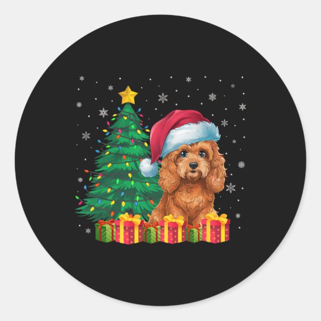 Ugly Apoo Santa Hat Christmas Lights Dog Lover Xma Classic Round Sticker (Front)