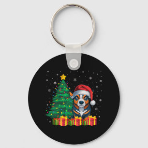 Ugly Australian Cattle Santa Hat Christmas Lights Key Ring