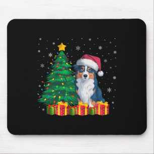 Ugly Australian Shepherd Santa Hat Christmas Light Mouse Pad