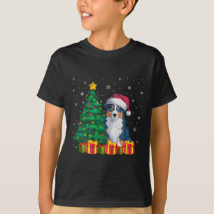 Ugly Australian Shepherd Santa Hat Christmas Light T-Shirt
