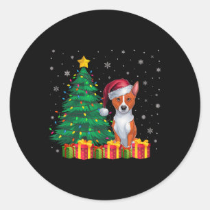 Ugly Basenji Santa Hat Christmas Lights Dog Lover  Classic Round Sticker