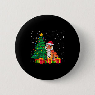 Ugly Bengal Tiger Santa Hat Christmas Tree Lights 6 Cm Round Badge