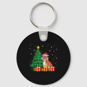 Ugly Bengal Tiger Santa Hat Christmas Tree Lights Key Ring