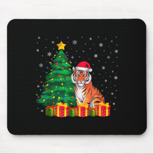 Ugly Bengal Tiger Santa Hat Christmas Tree Lights Mouse Pad